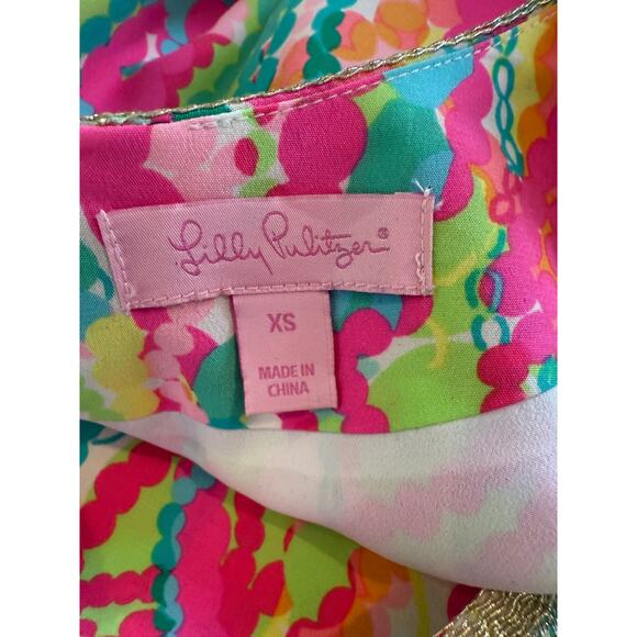 Lilly Pulitzer Cadence Colorful Halter Dress Metallic Gold Trim XS - Picture 5 of 6